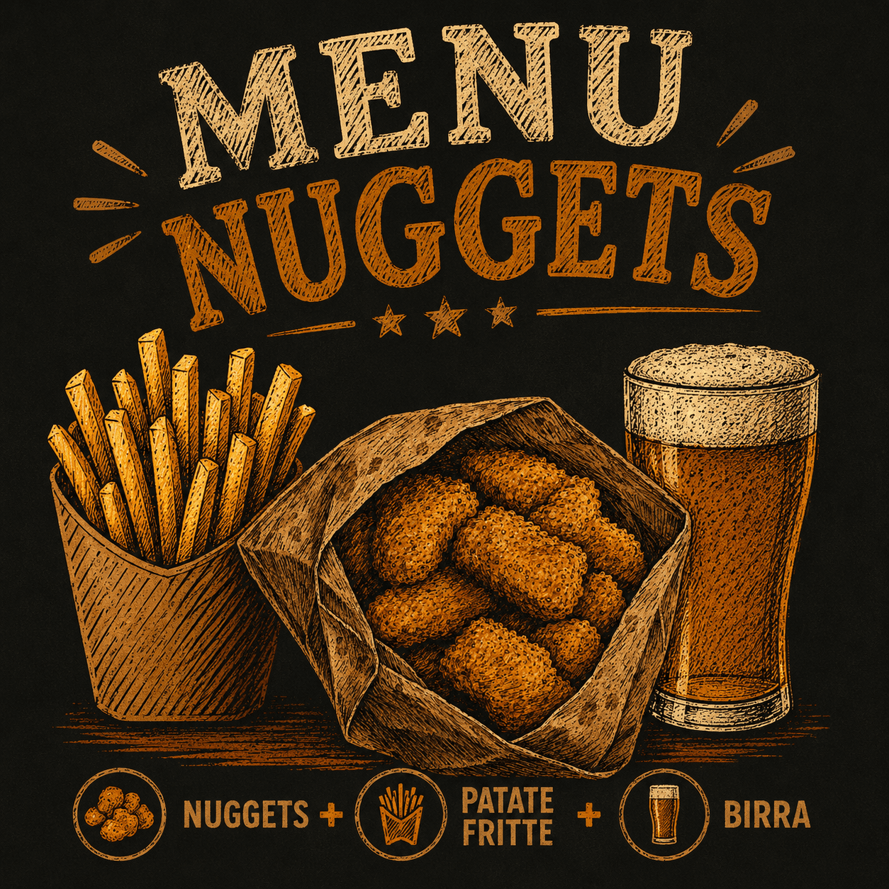 Menu nuggets + patatine + birra